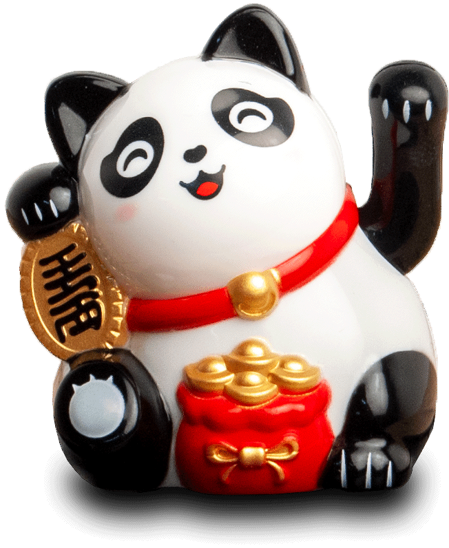 Panda met goudpot Solar Ogen gesloten 0